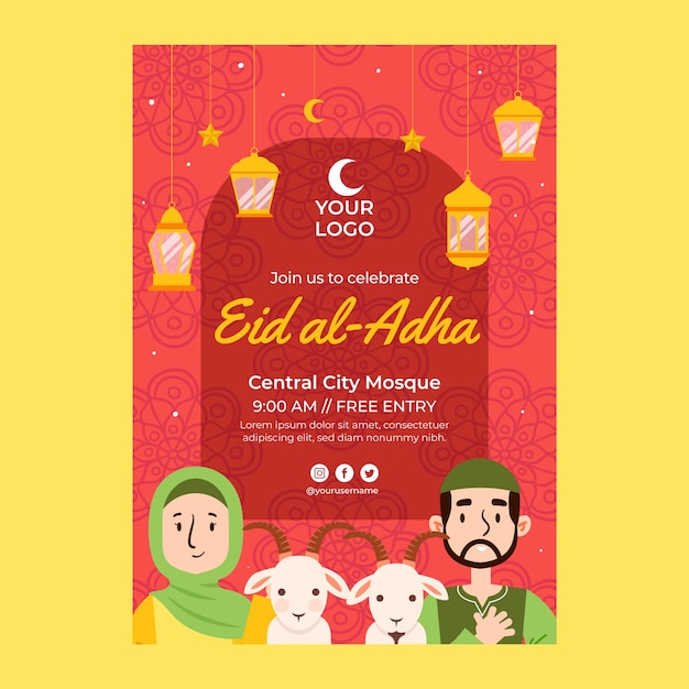 Flat eid al-adha vertical poster template