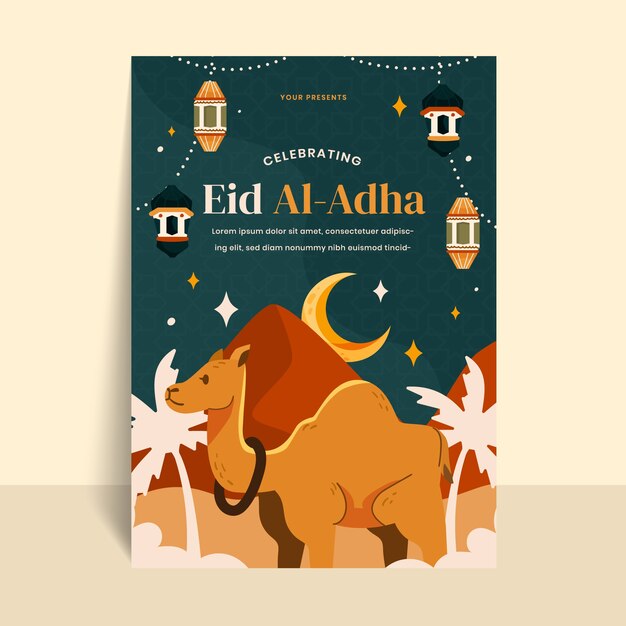 Free Vector flat eid al-adha vertical poster template