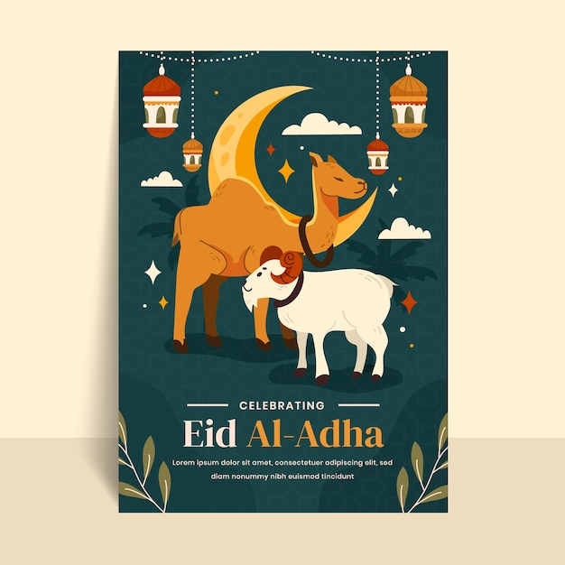 Flat eid al-adha vertical poster template