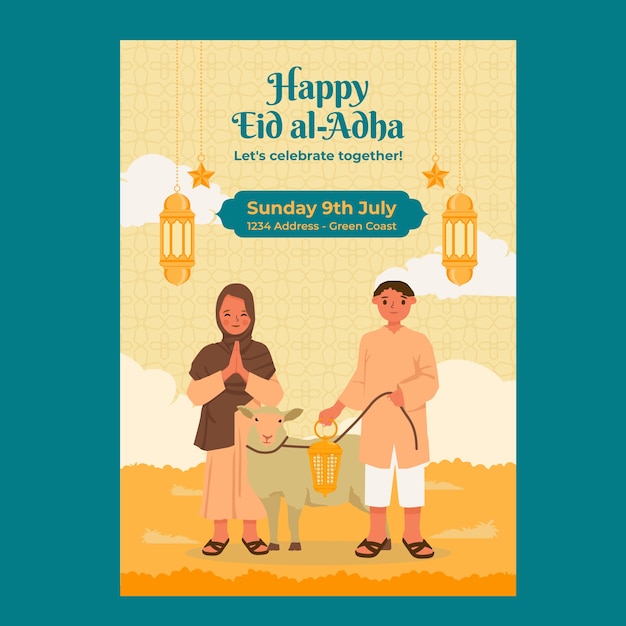 Flat eid al-adha vertical poster template