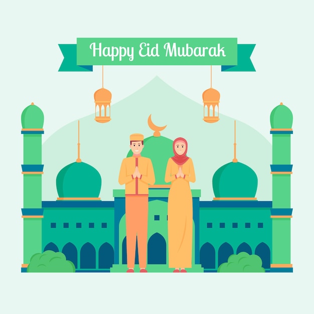 Free Vector flat eid al-fitr - eid mubarak illustration