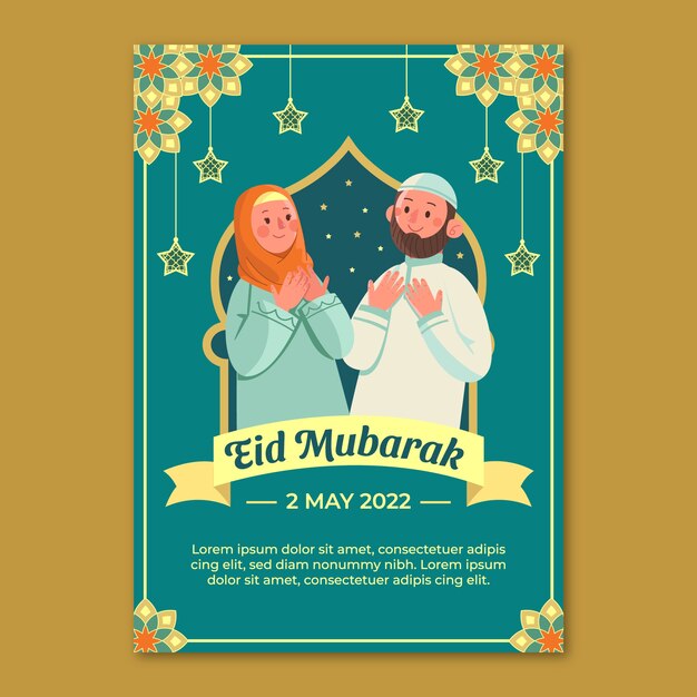 Flat eid al-fitr greeting card template