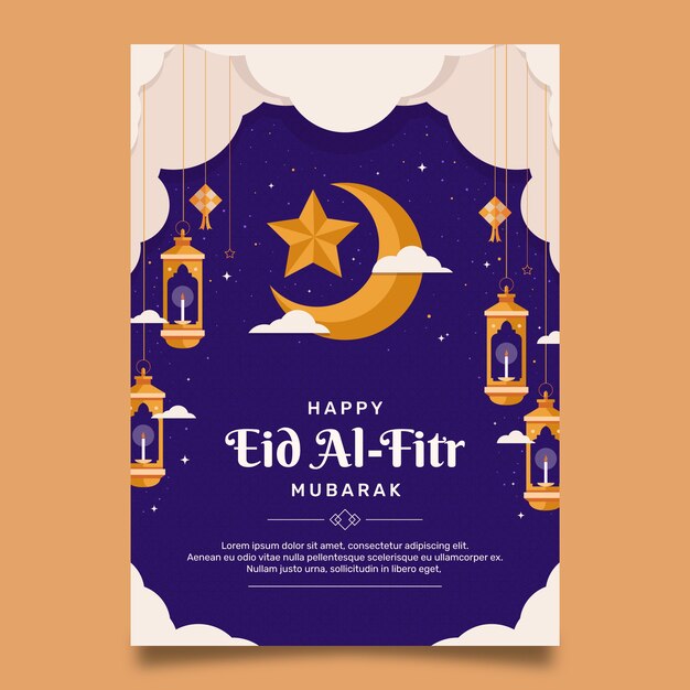 Flat eid al-fitr greeting card template