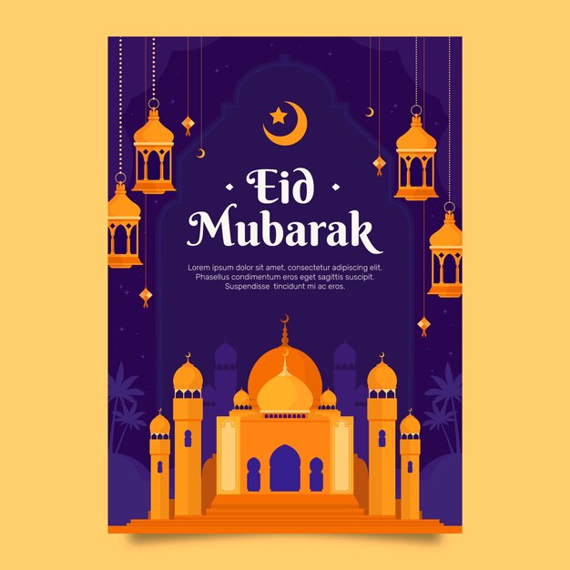 Flat eid al-fitr greeting card template