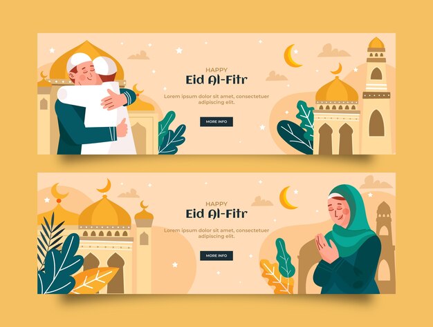 Flat eid al-fitr horizontal banners pack