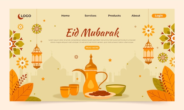 Flat eid al-fitr landing page template