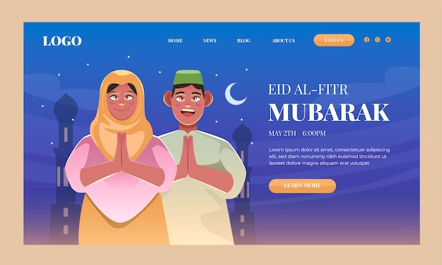 Flat eid al-fitr landing page template