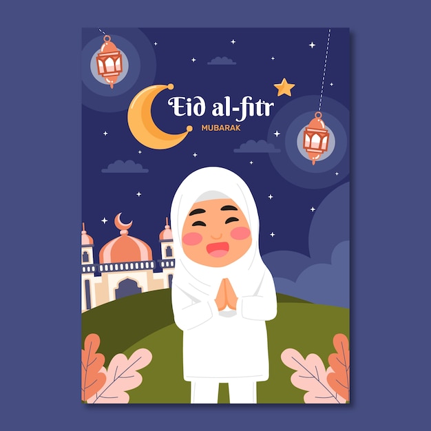 Flat eid al-fitr poster template