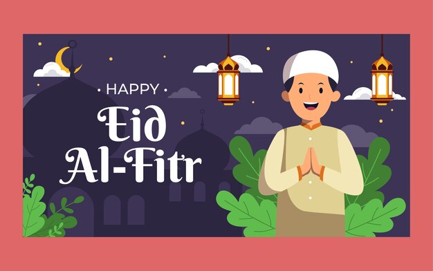 Flat eid al-fitr social media post template