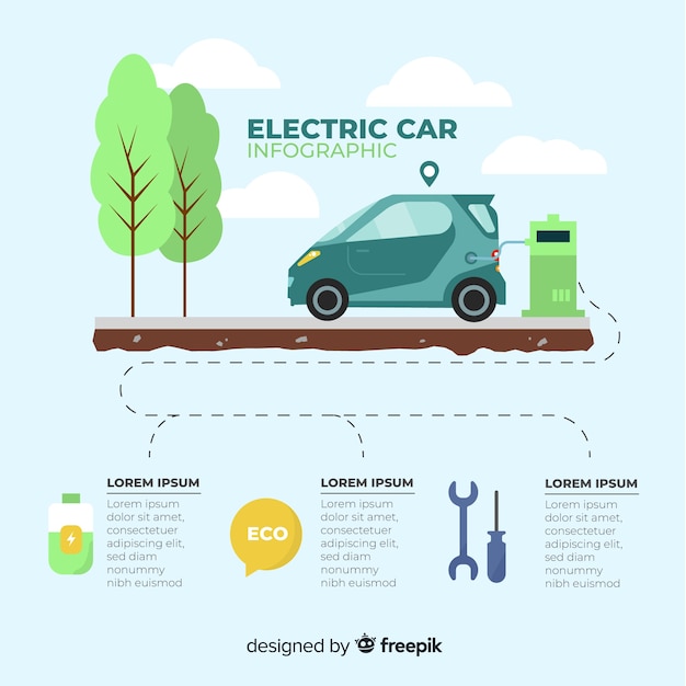 Free Vector flat electric car infographics