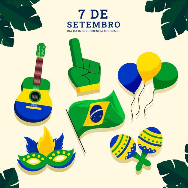 Flat elements collection for 7 de setembro celebration