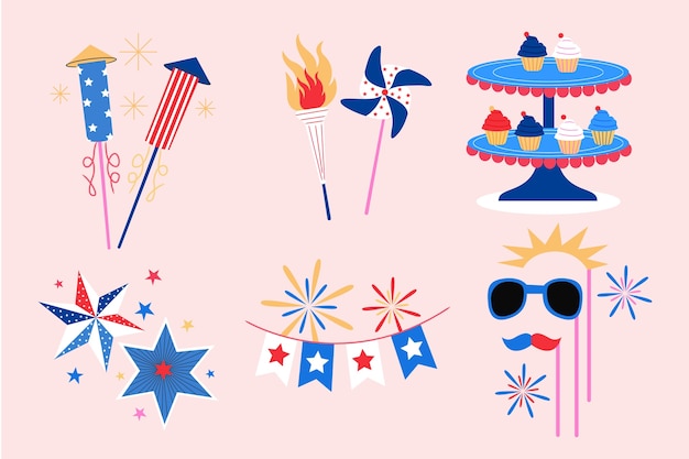 Free vector flat elements collection for american 4th of july celebration