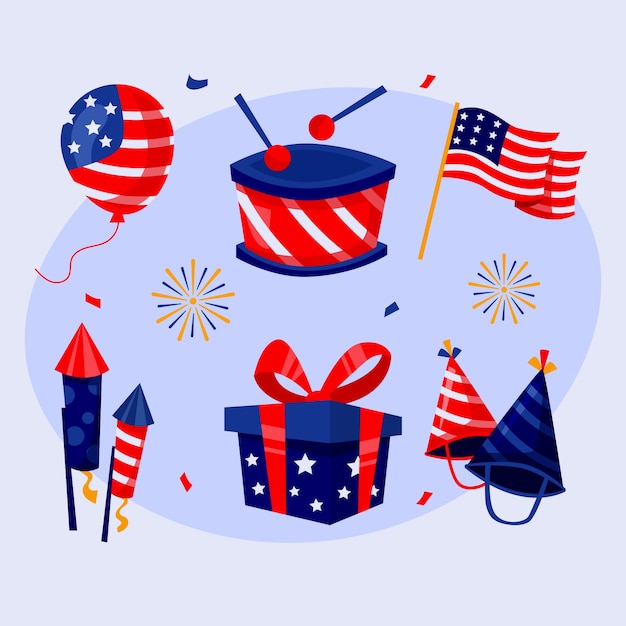 Free Vector flat elements collection for american 4th of july celebration