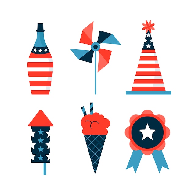 Free Vector flat elements collection for american 4th of july celebration