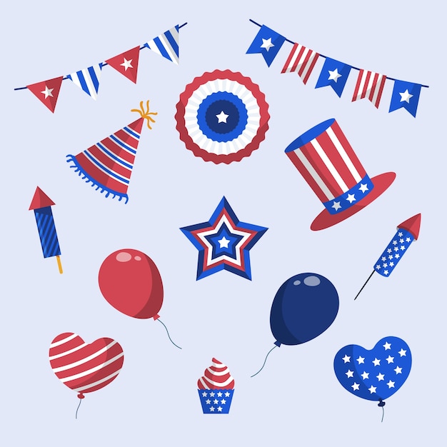 Free Vector flat elements collection for american 4th of july holiday celebration