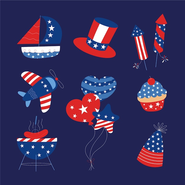 Free Vector flat elements collection for american 4th of july holiday celebration