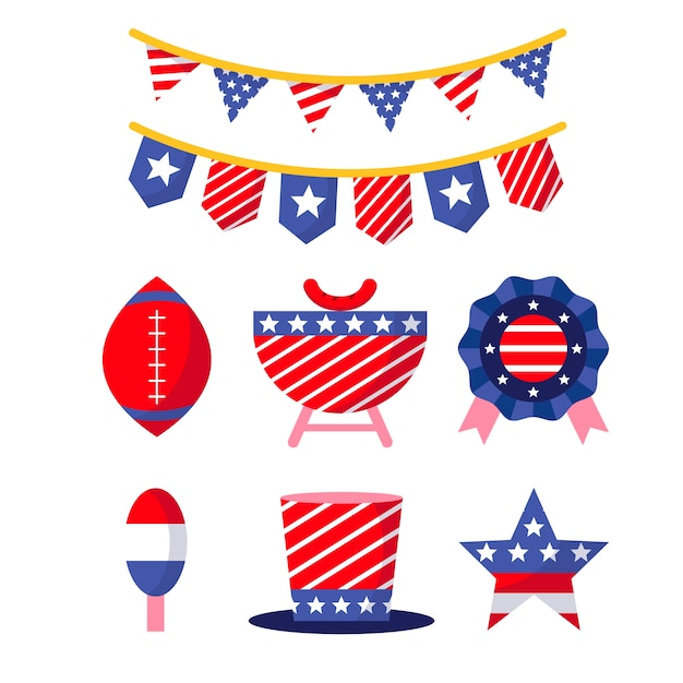 Free Vector flat elements collection for american 4th of july holiday celebration