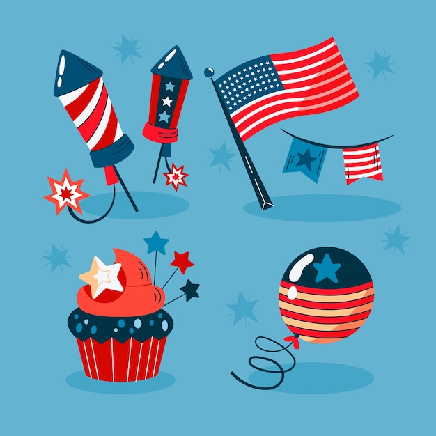 Free vector flat elements collection for american 4th of july holiday celebration