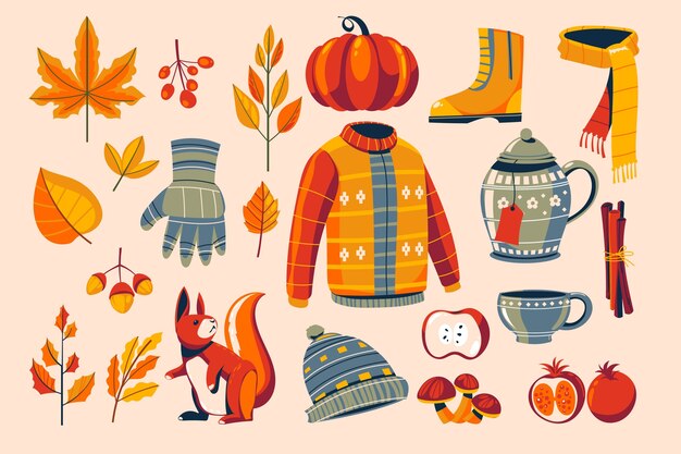 Flat elements collection for autumn celebration