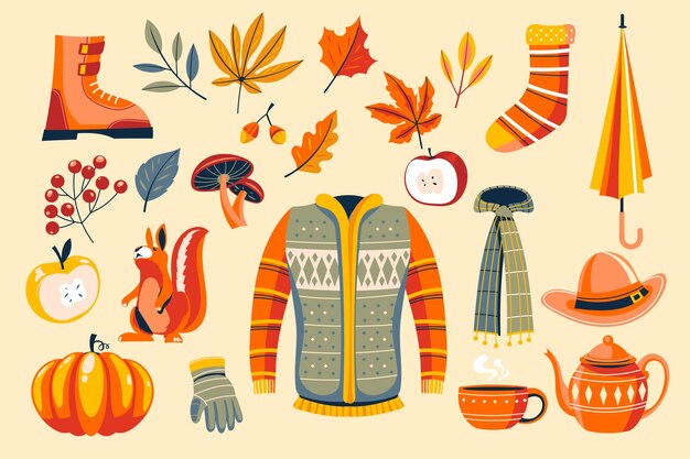 Flat elements collection for autumn celebration