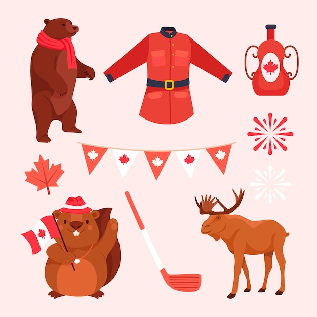 Flat elements collection for canada day celebration