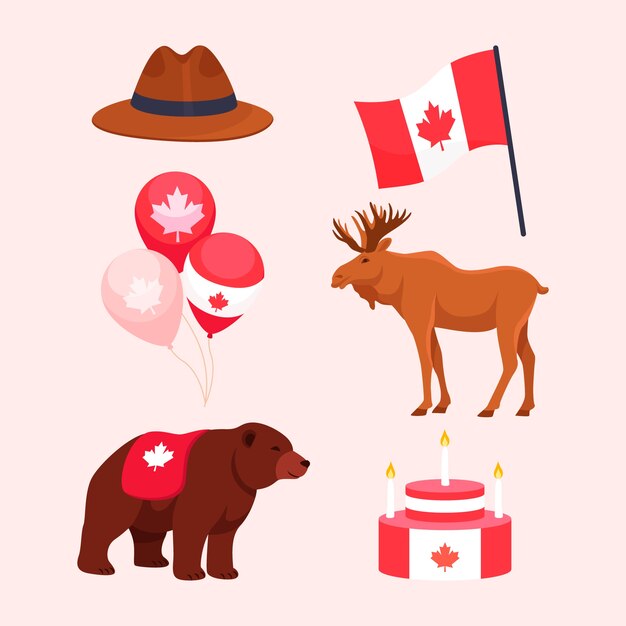 Flat elements collection for canada day celebration