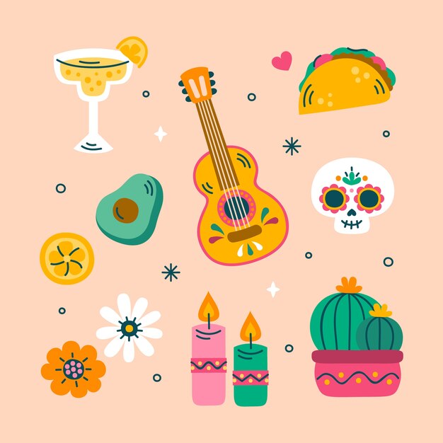 Flat elements collection for cinco de mayo celebration