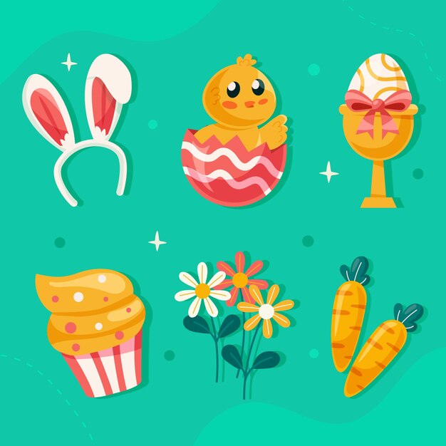 Flat elements collection for easter celebration