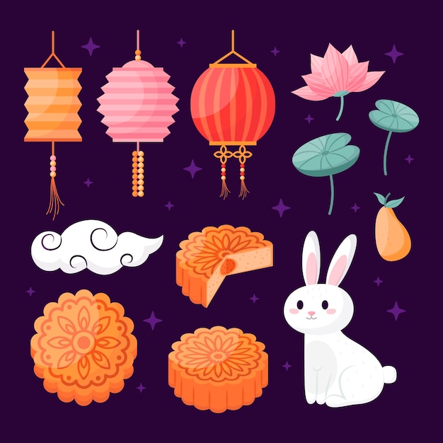 Flat elements collection for mid-autumn festival celebration