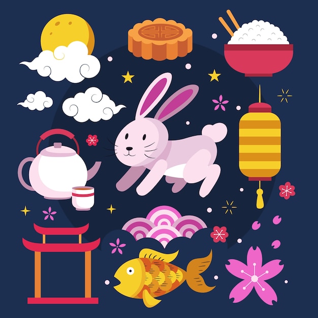 Flat elements collection for mid-autumn festival celebration