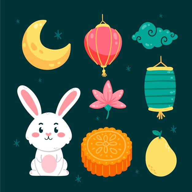 Flat elements collection for mid-autumn festival celebration