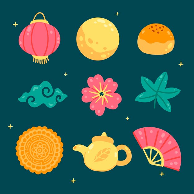 Flat elements collection for mid-autumn festival celebration