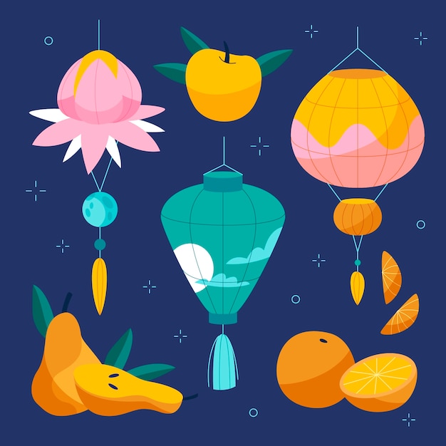 Free vector flat elements collection for mid-autumn festival celebration