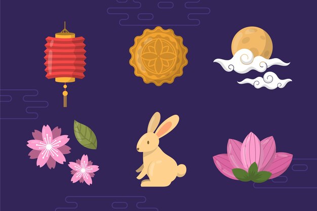 Flat elements collection for mid-autumn festival celebration