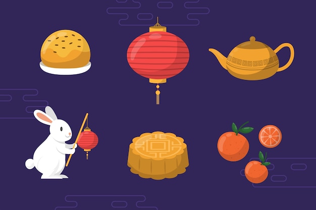 Flat elements collection for mid-autumn festival celebration