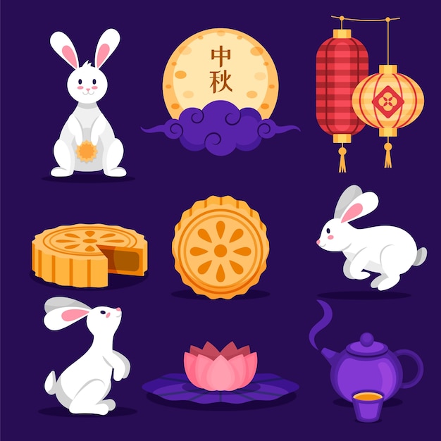 Free Vector flat elements collection for mid-autumn festival celebration