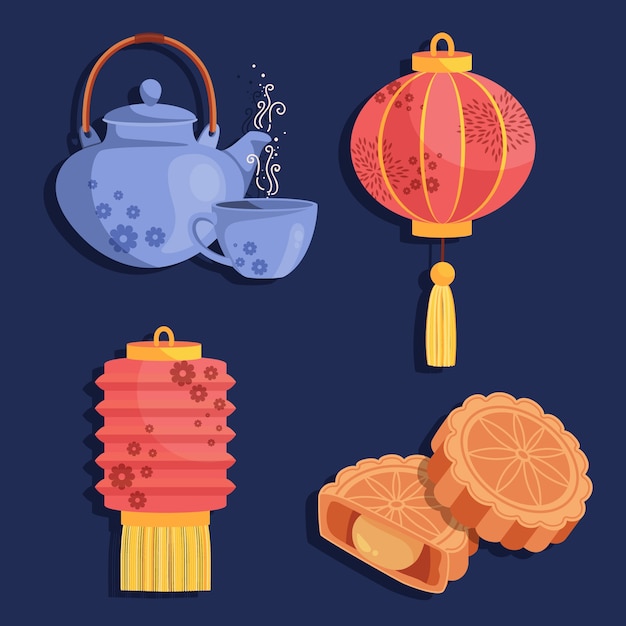 Flat elements collection for mid-autumn festival celebration