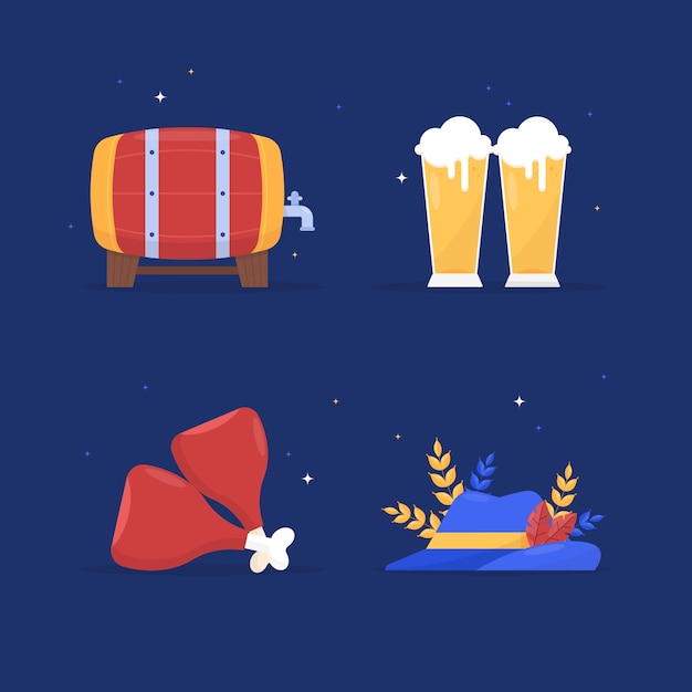 Free Vector flat elements collection for oktoberfest beer festival celebration