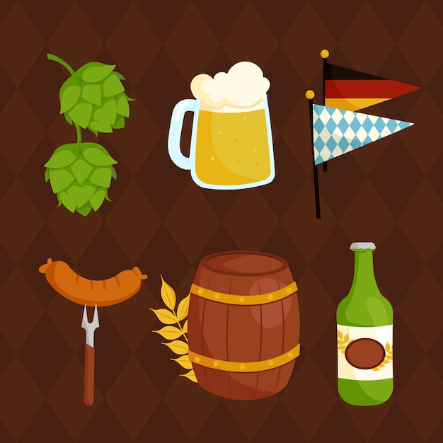 Free vector flat elements collection for oktoberfest beer festival celebration