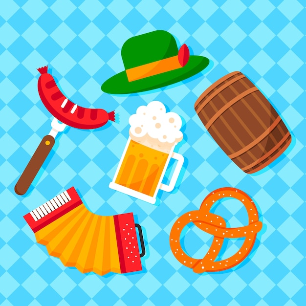 Free Vector flat elements collection for oktoberfest beer festival celebration