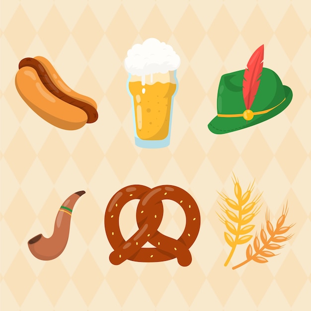 Free vector flat elements collection for oktoberfest celebration