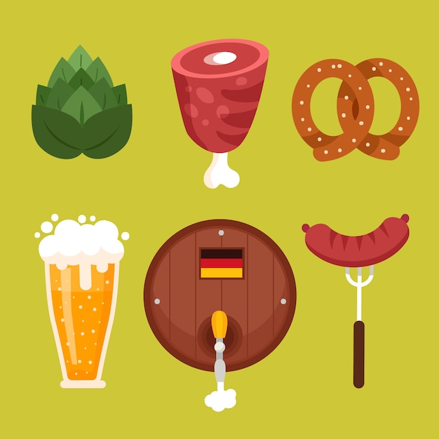 Free Vector flat elements collection for oktoberfest celebration