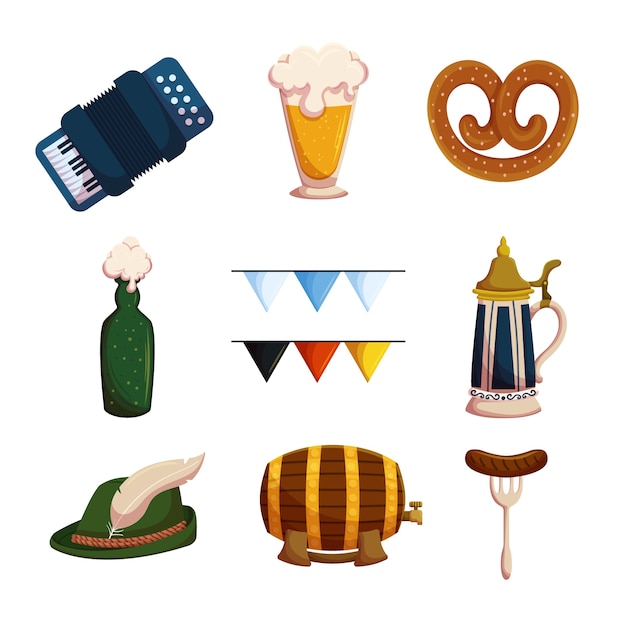 Flat elements collection for oktoberfest festival