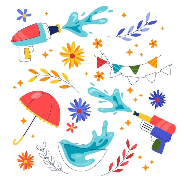 Free Vector flat elements collection for songkran water festival celebration