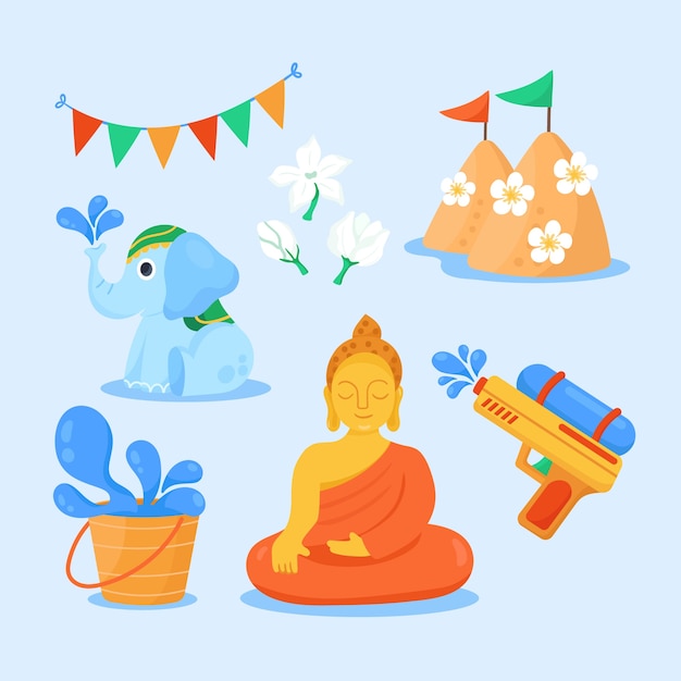 Free Vector flat elements collection for songkran water festival