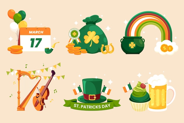 Free Vector flat elements collection for st patrick's day celebration