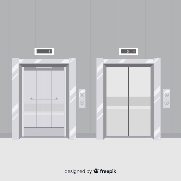 Flat elevator concept with open and closed door