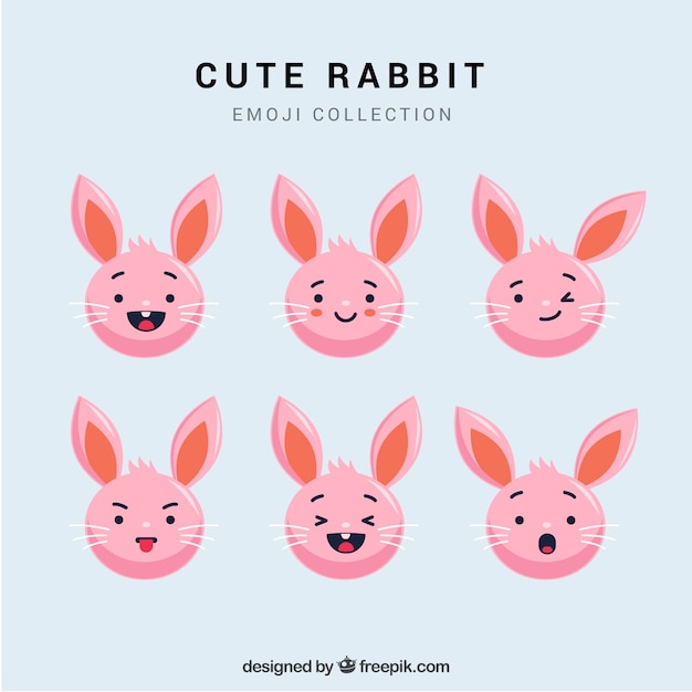 Flat emoji collection of cute rabbit