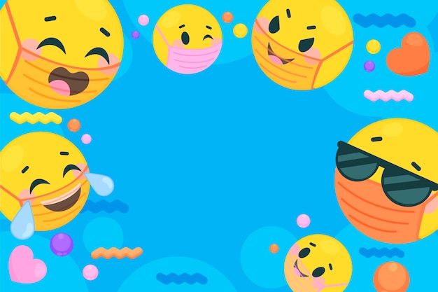 Flat emoji with face mask background