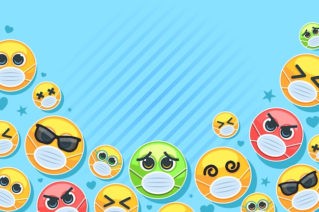 Free Vector flat emoji with face mask background